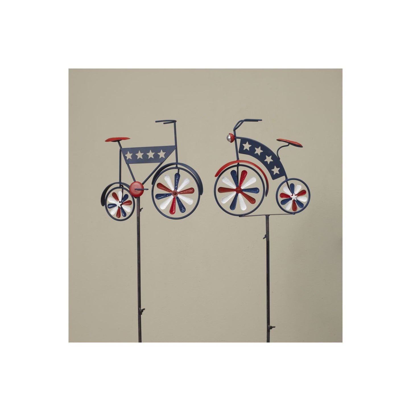 Gerson 38"H Metal Americana Bicycle Wind Spinner Yard Stake W/ Display, 2 Asst