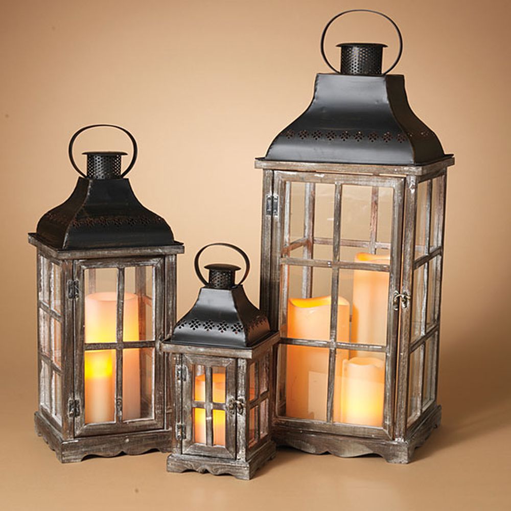 Gerson Company Set Of 3 Wood And Metal Nesting Lanterns