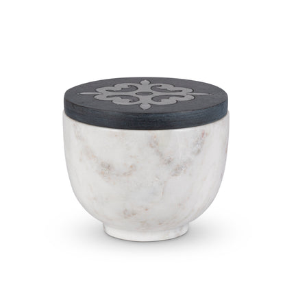 Gerson Company White Marble Canister With Gray Washed Metal Inlay Lid