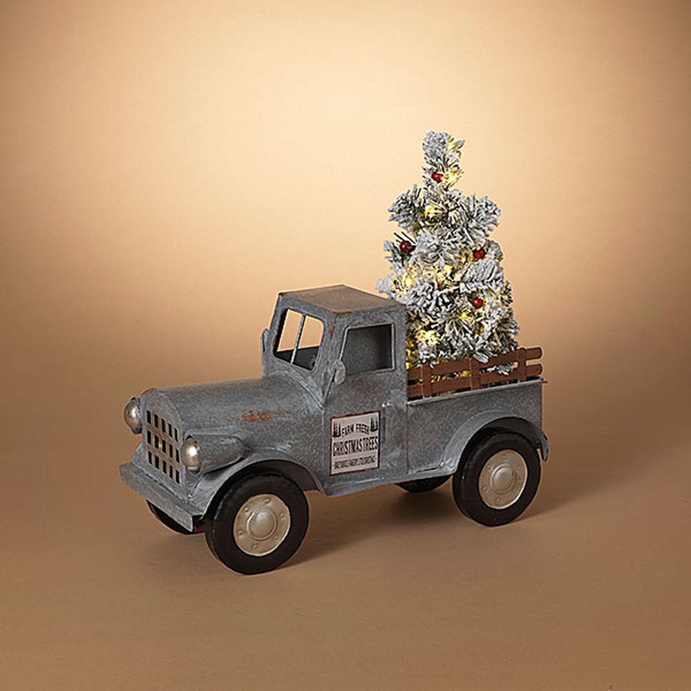 Gerson Company 19.2" B/O Metal Holiday Truck with Lighted Christmas Tree