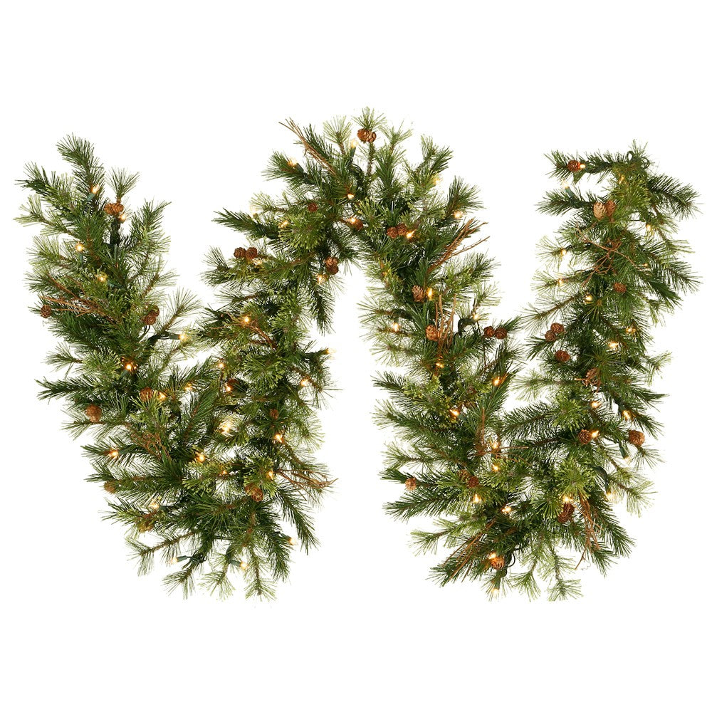 Vickerman 9' Mixed Country Pine Christmas Garland, Clear Incandescent Lights