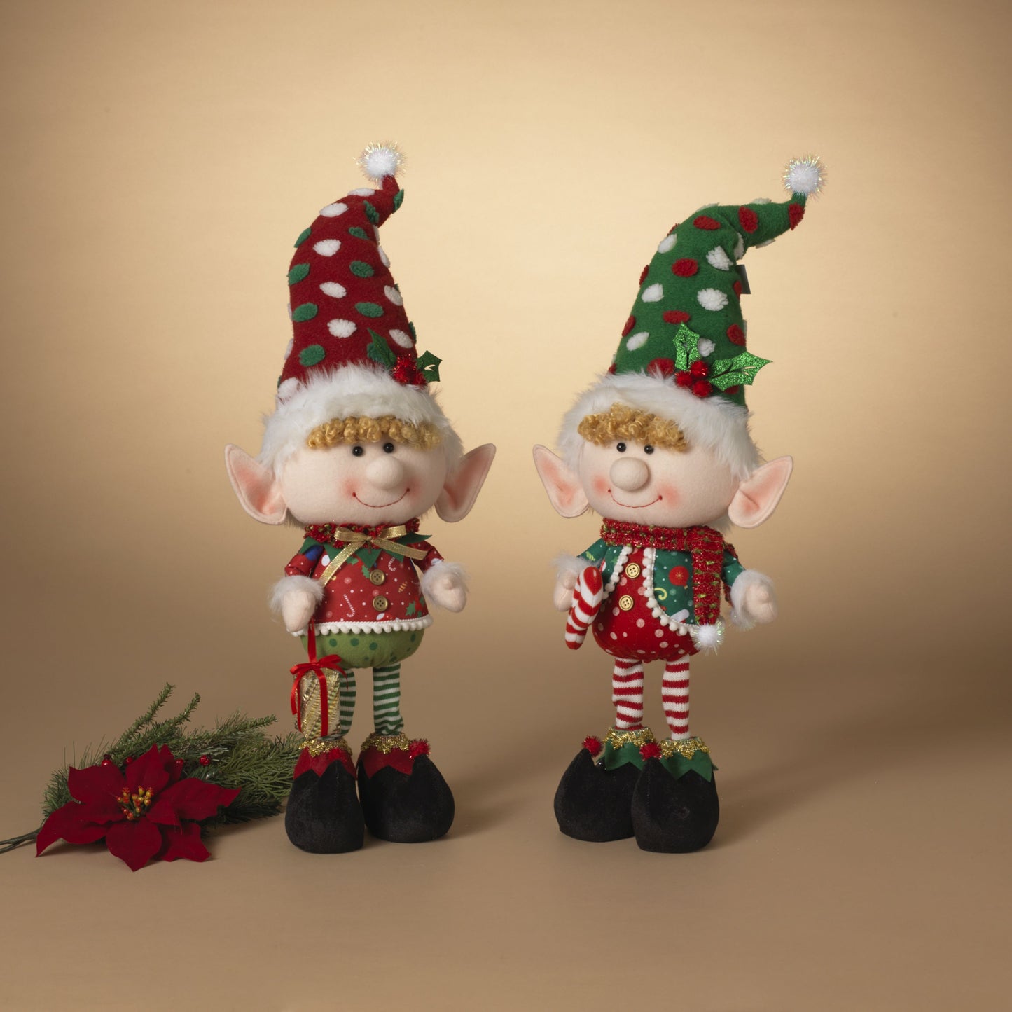 Gerson Company 18"H Plush Holiday Standing Elf Figurine, 2 Asst