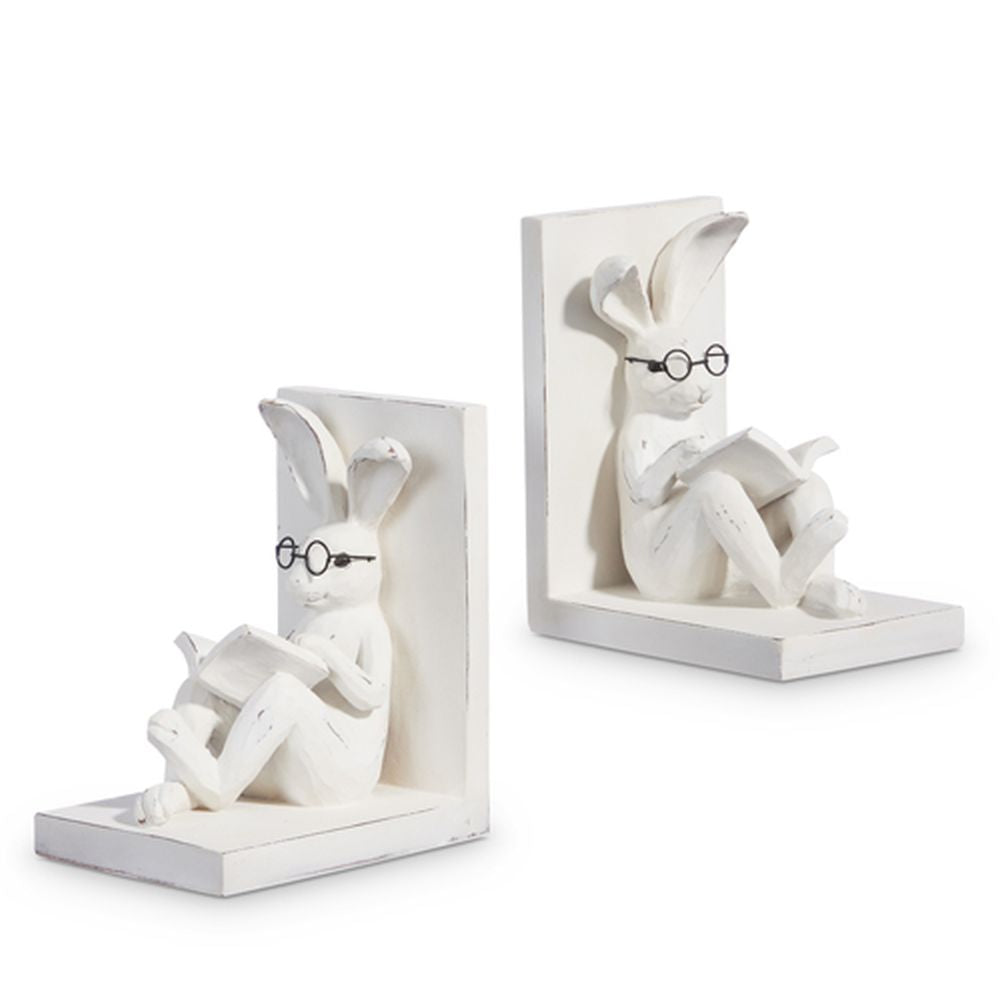Raz Imports 2024 The Carrot Patch 7.5" Bunny With Glasses Bookends, Set of 2