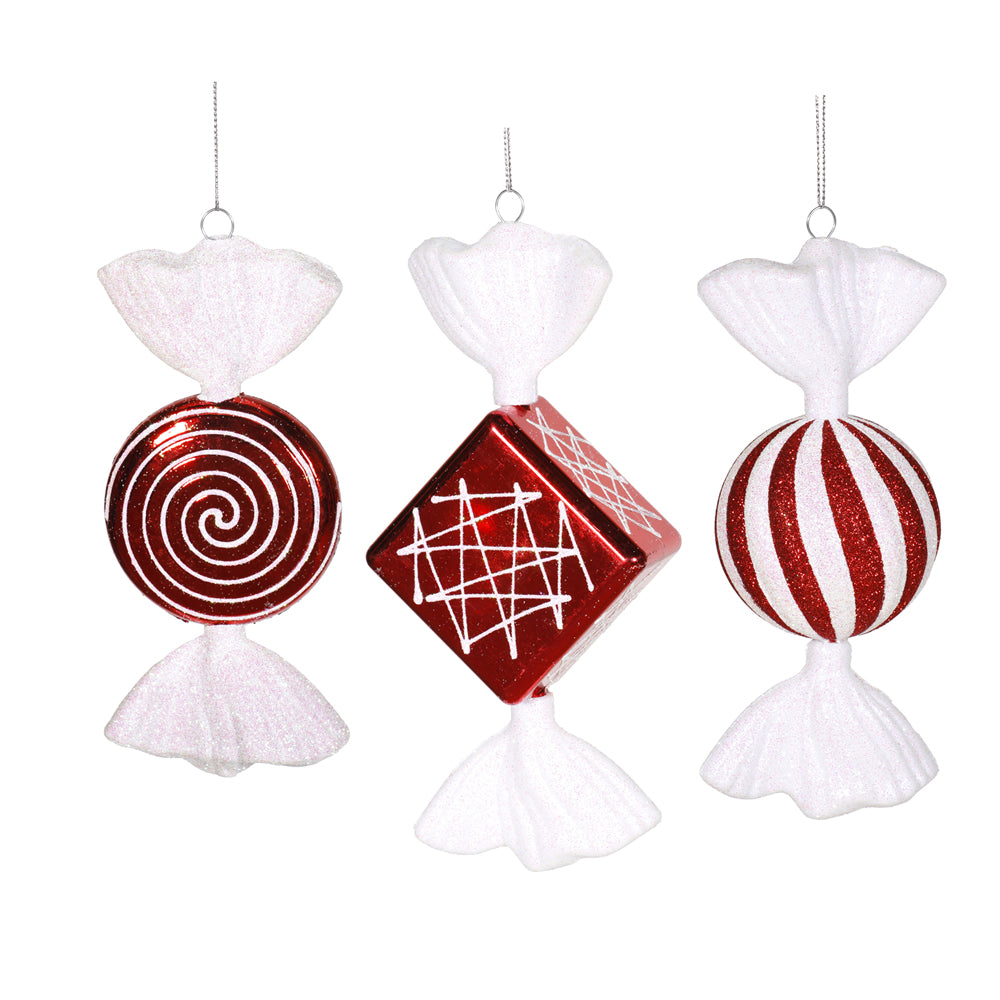 Vickerman 8" Red-White Shiny Peppermint Candy Christmas Ornament, 3 per Box