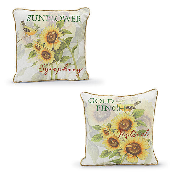 Gerson Companies 16"L Fabric Sunflower Design Pillow, 2 Asst