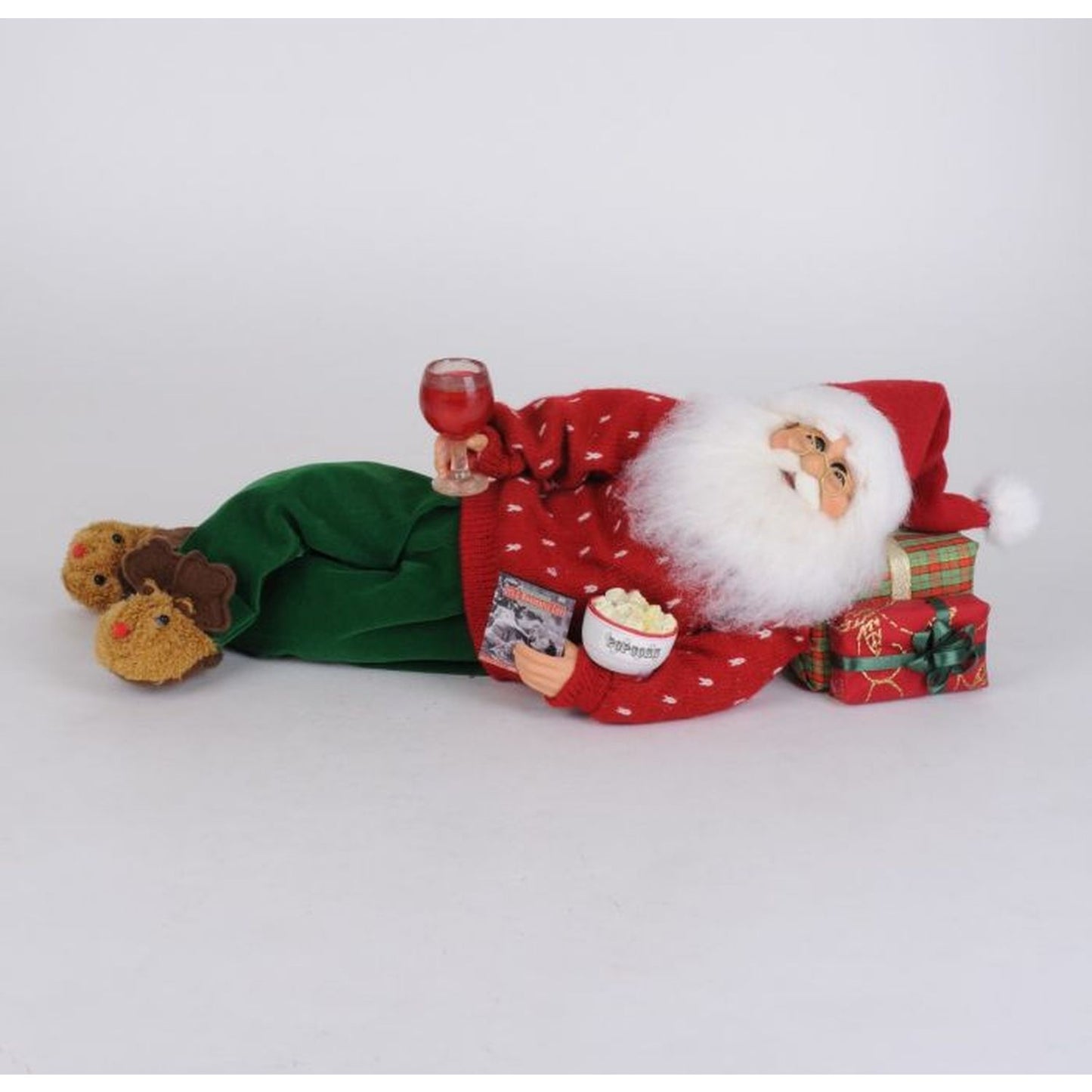 Karen Didion Lying Wine and a Movie Santa Chrismas Figurine
