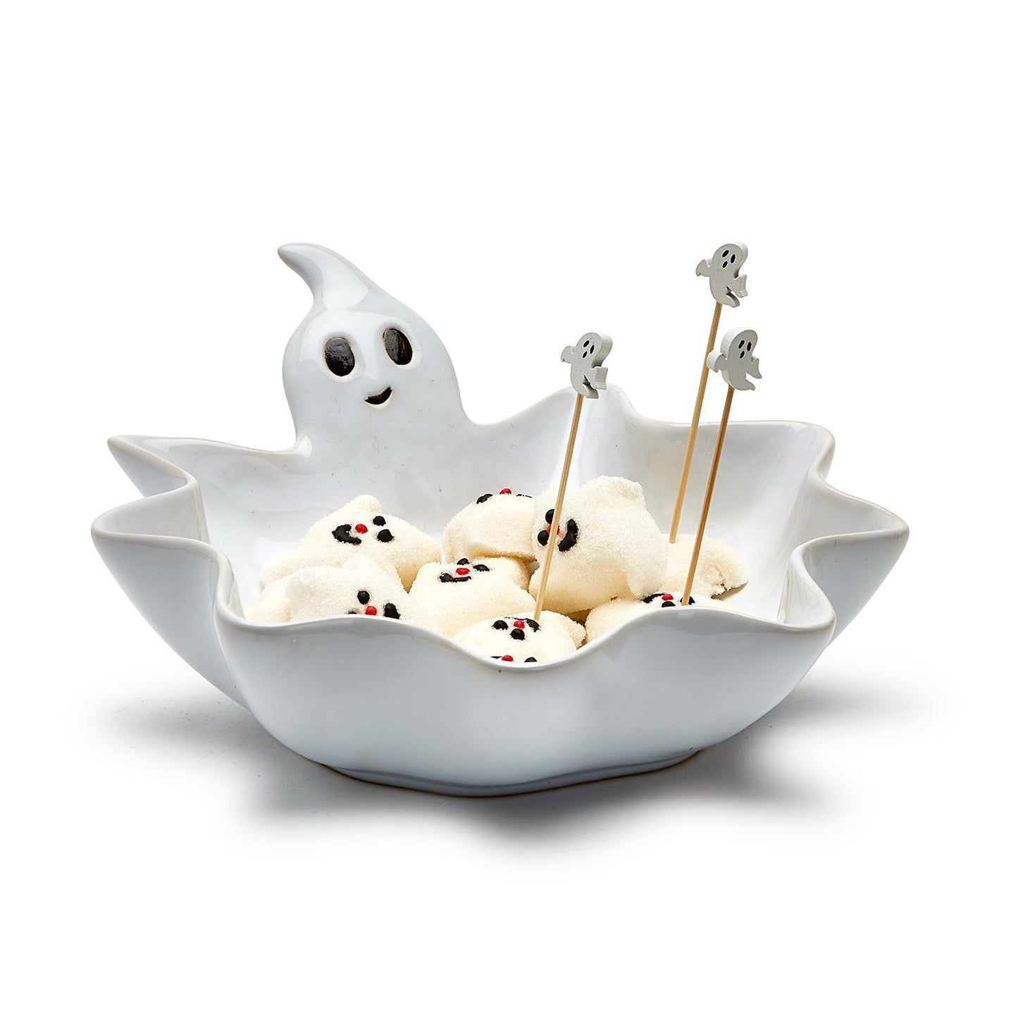 Two's Company Spooktacular Ghost Bowl with 20 Ghost Picks