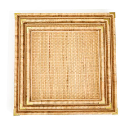 Two's Company Set of 3 Rattan Square Trays