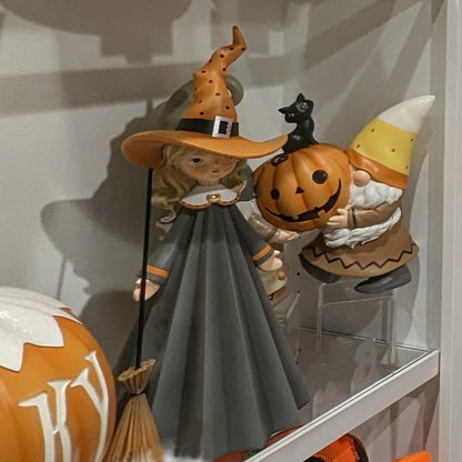 December Diamonds Candy Corn Halloween 15" Gnomes Carrying Pumpkin. Figurine