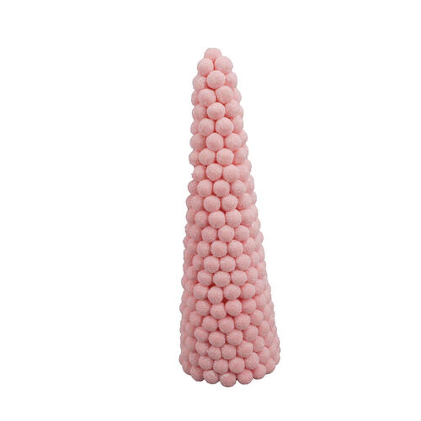 December Diamonds Cotton Candy Land Pink Pom Pom Tree Cone Figurine