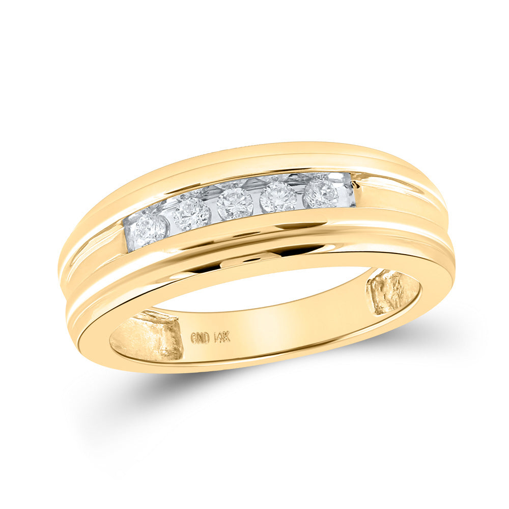 GND 14kt Yellow Gold Mens Round Diamond Wedding Single Row Band Ring 1/4 Cttw by GND