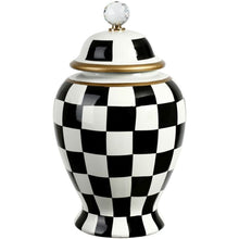 Load image into Gallery viewer, Mark Roberts Spring 2022 Checkered Urn with Lid, Black/White