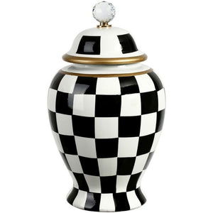 Mark Roberts Spring 2022 Checkered Urn with Lid, Black/White