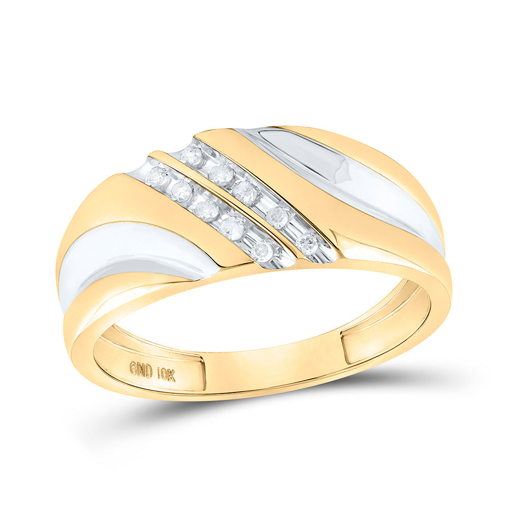 GND 10kt Yellow Gold Mens Round Diamond 2-tone Wedding Band Ring 1/8 Cttw, S/9 by GND