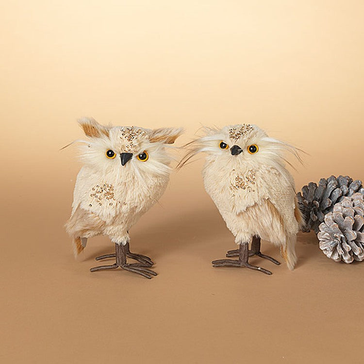 Gerson Company Faux Fur Owl Figurine with Beads, 2 Assorted