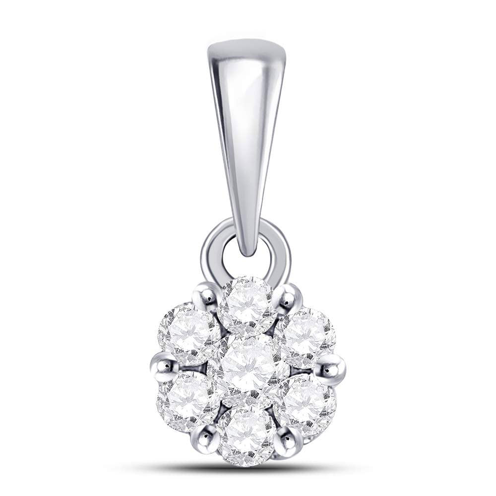 GND 14kt White Gold Womens Round Diamond Flower Cluster Pendant 1/4 Cttw by GND