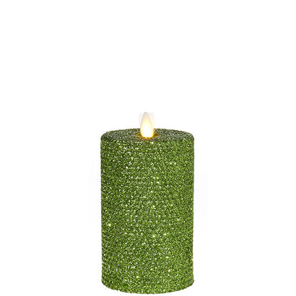 Raz Imports Moving Flame Green Glittered Honeycomb Pillar Candle