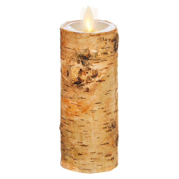 Raz Imports Moving Flame Birch Wrapped Pillar Candle
