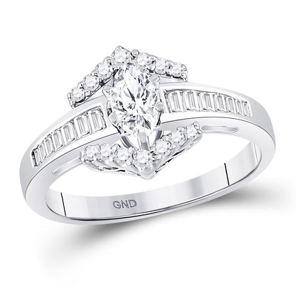 GND 14kt White Gold Marquise Diamond Solitaire Engagement Ring 3/4 Cttw, Size 7 by GND