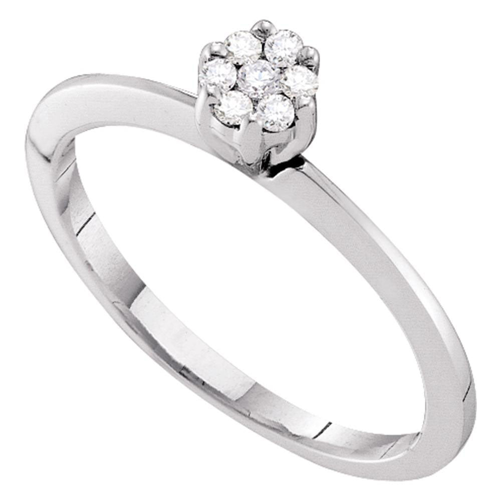 GND 10kt White Gold Womens Round Diamond Flower Cluster Ring 1/8 Cttw by GND