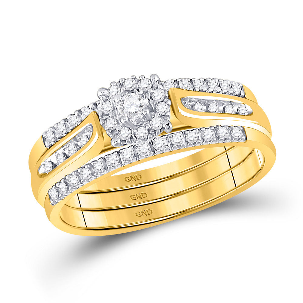 GND 14kt Yellow Gold Round Diamond 3-Piece Bridal Wedding Ring Band Set 1/4 Cttw by GND