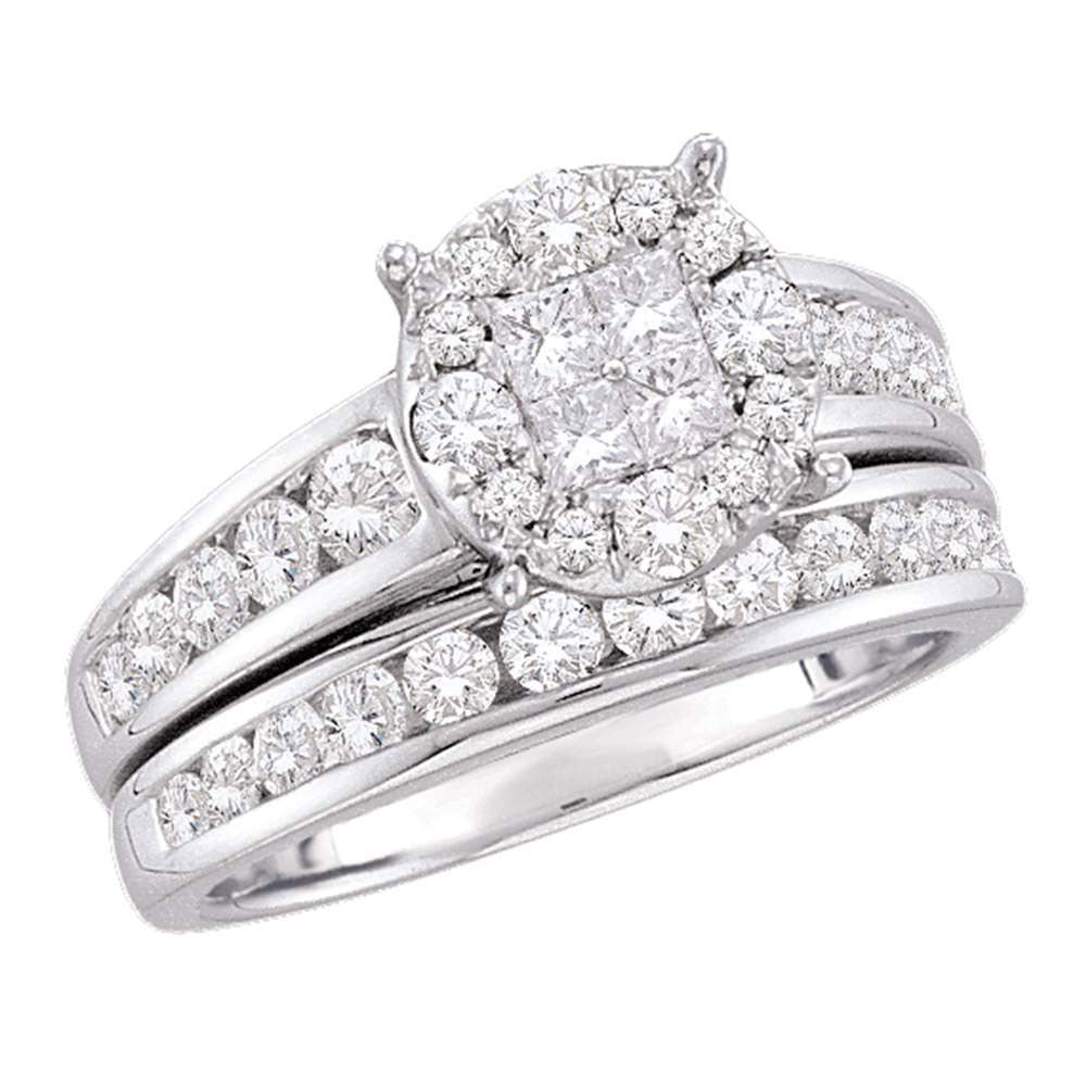 GND 14kt White Gold Princess Diamond Bridal Wedding Ring Band Set 1-3/8 Cttw by GND