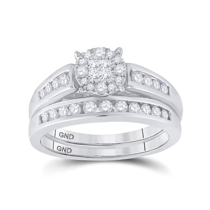 GND 14kt White Gold Princess Diamond Bridal Wedding Ring Band Set 1/2 Cttw by GND