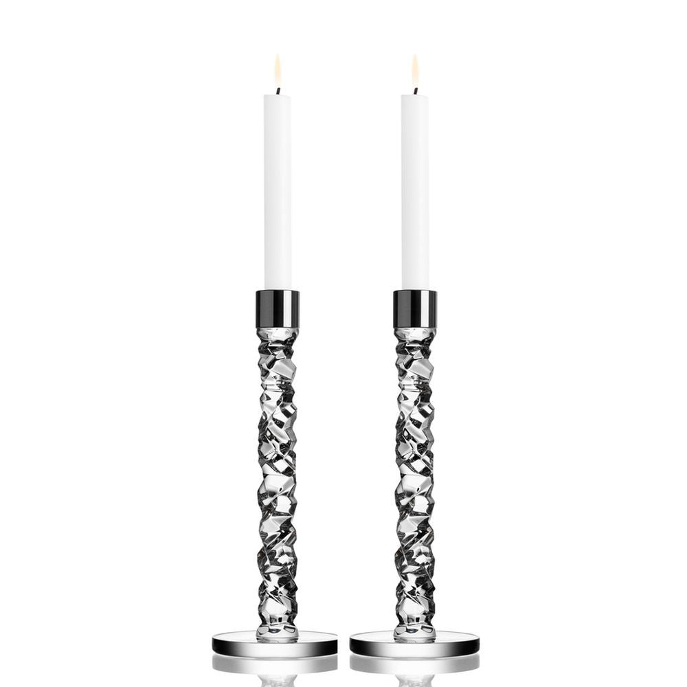 Orrefors Carat 11.63 Inch Candlestick Pair High, Crystal, Clear