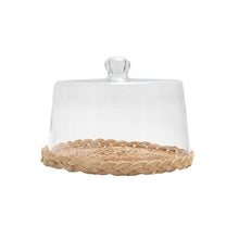 Load image into Gallery viewer, BIDKHome Cane &amp; Glass Round Food Dome 8&quot; Dia- ST - Clear &amp; Natural. by BIDKHome