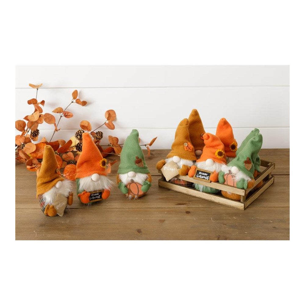 Your Heart's Delight Crate Of 9 Assorted Fall Gnomes Decor, Orange, Fabric