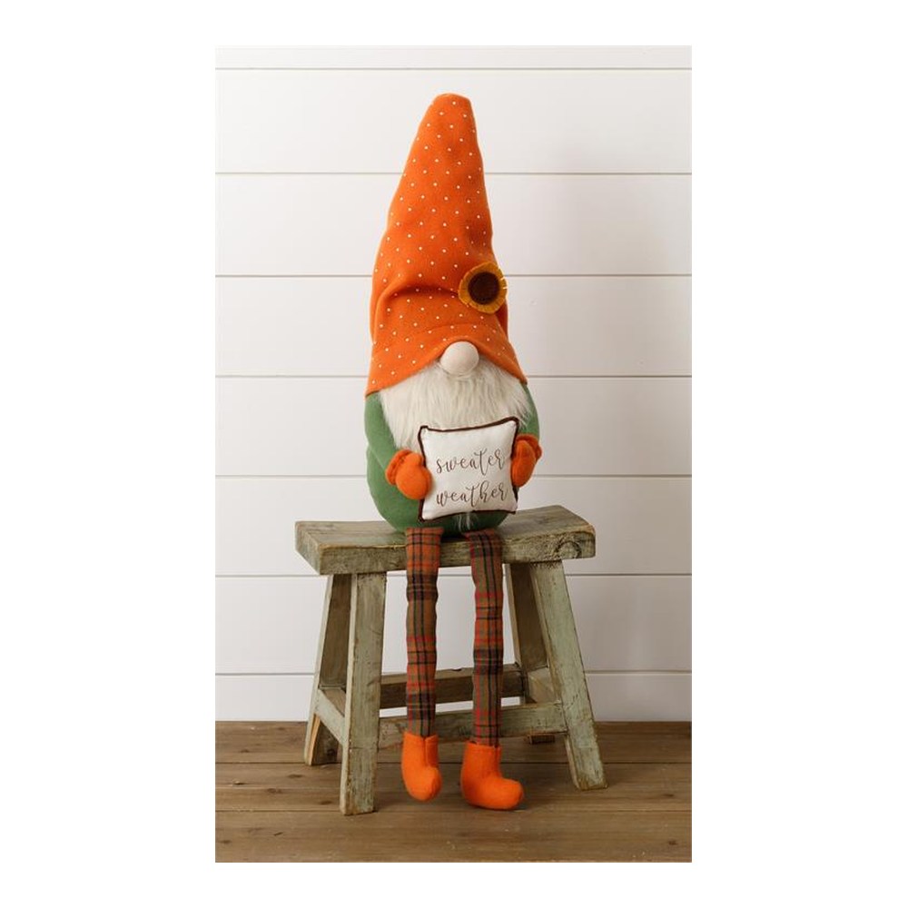 Your Heart's Delight Sweater Weather Gnome Shelf Sitter Decor, Orange, Fabric