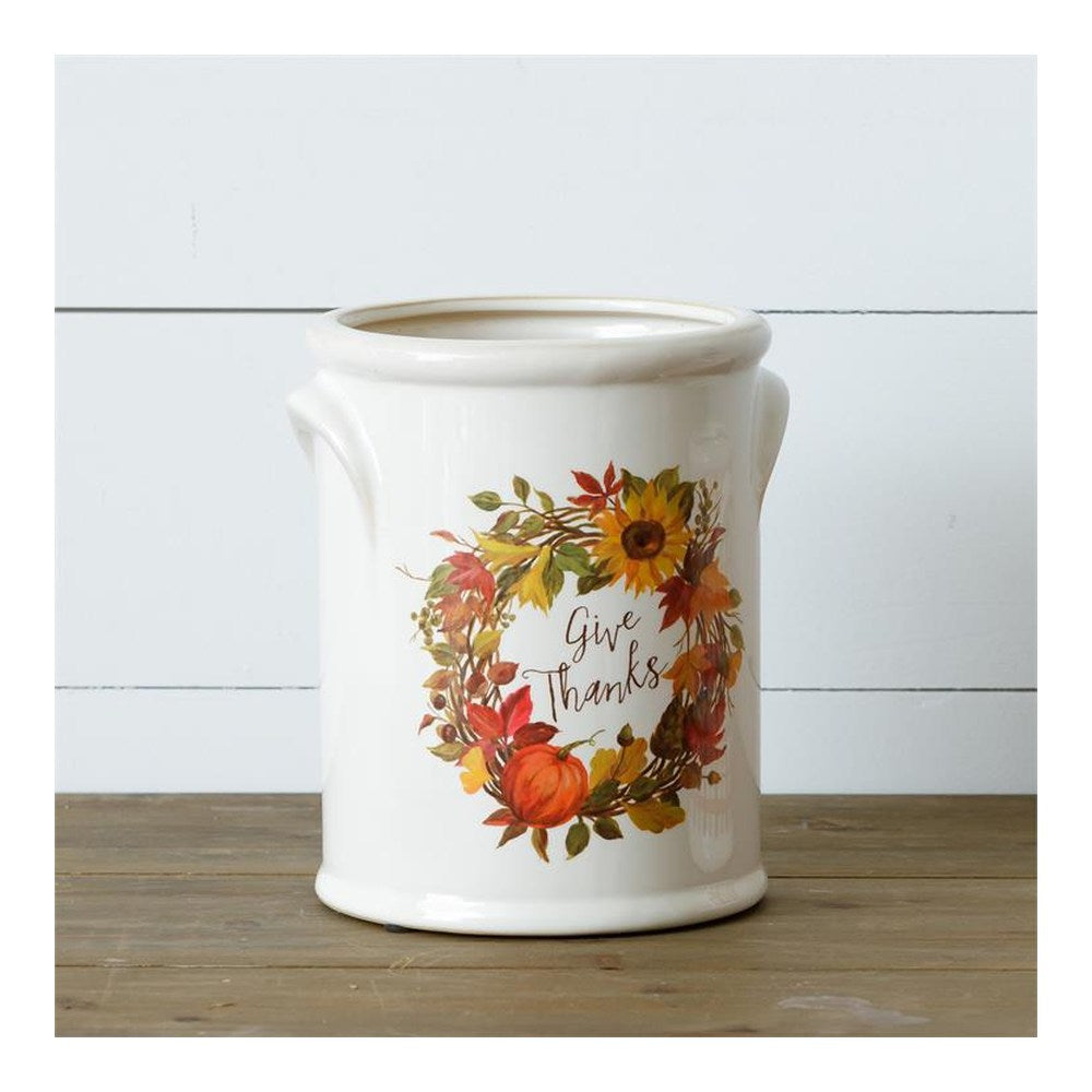 Your Heart's Delight Harvest Home - Crock, Give Thanks Pot, White, Ceramic