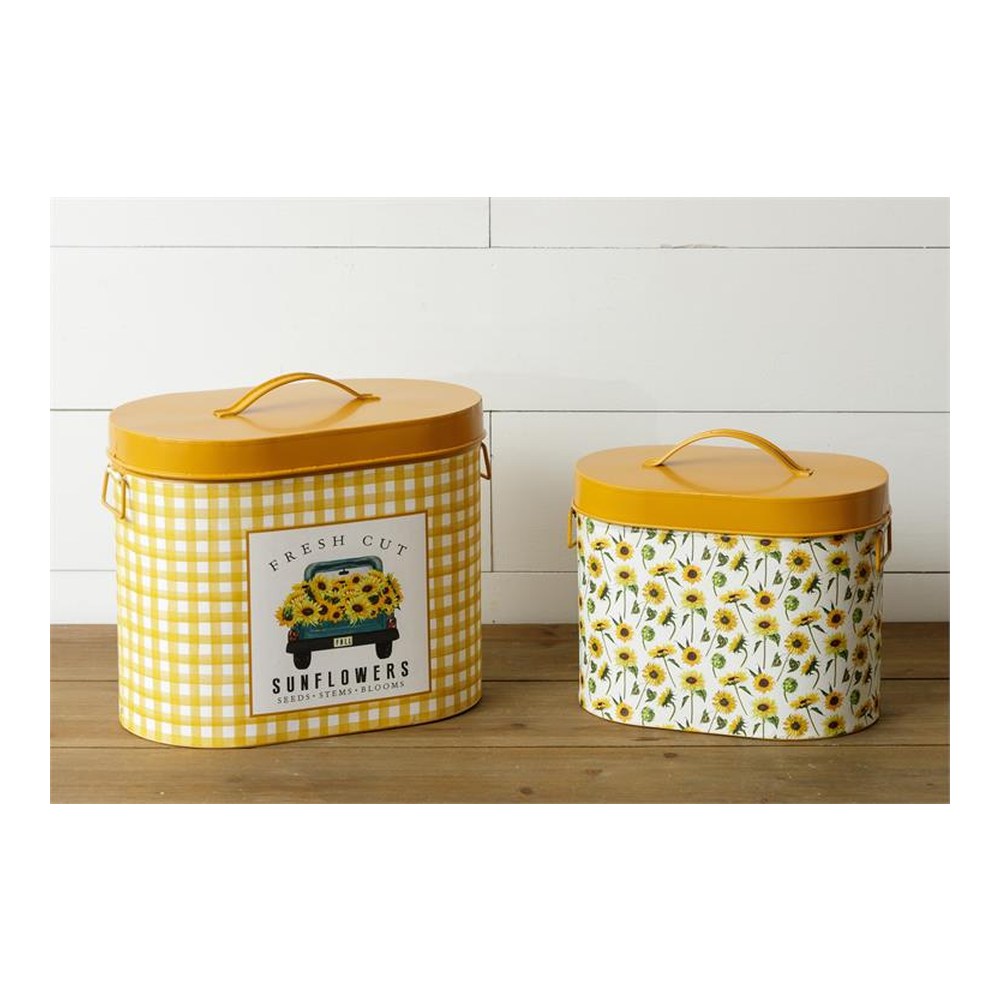 Your Heart's Delight Fresh Cut Sunflower Nesting Tins, Set of 2, Yellow, Metal