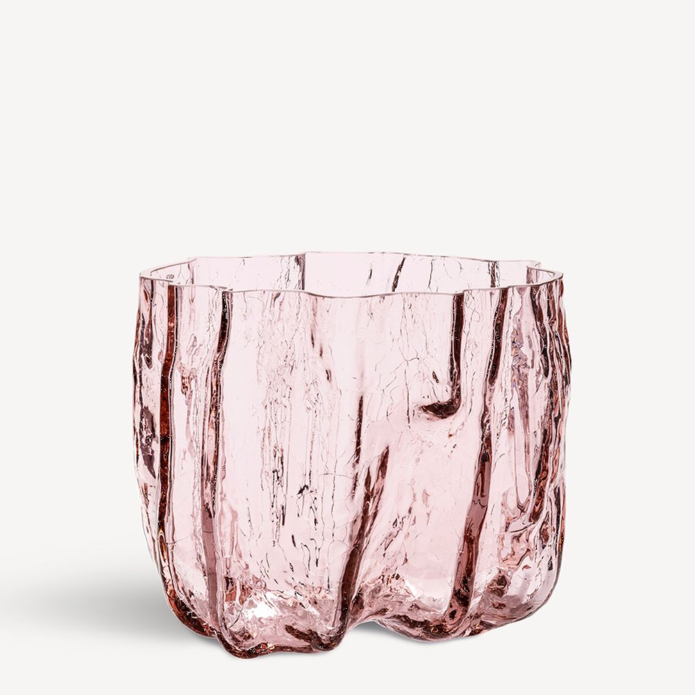 Kosta Boda Crackle Pink Vase Low