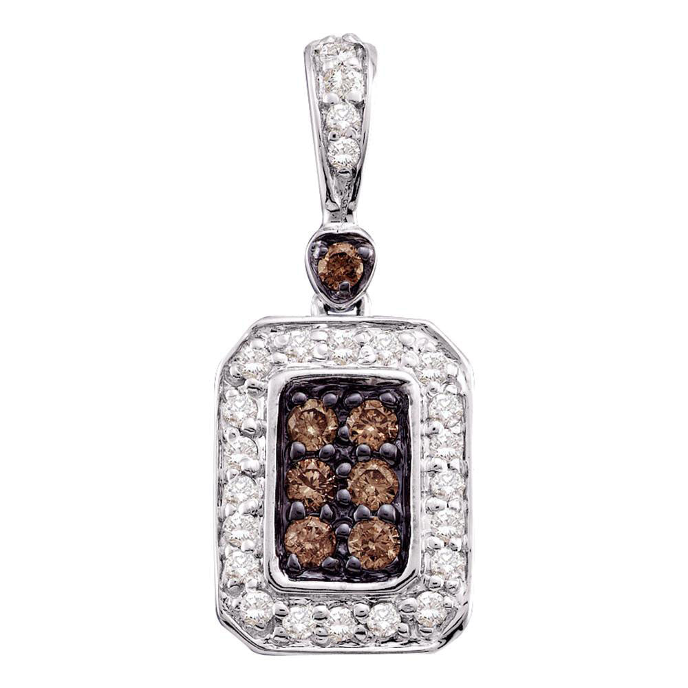 GND 10kt White Gold Round Brown Diamond Rectangle Cluster Pendant 1/4 Cttw by GND