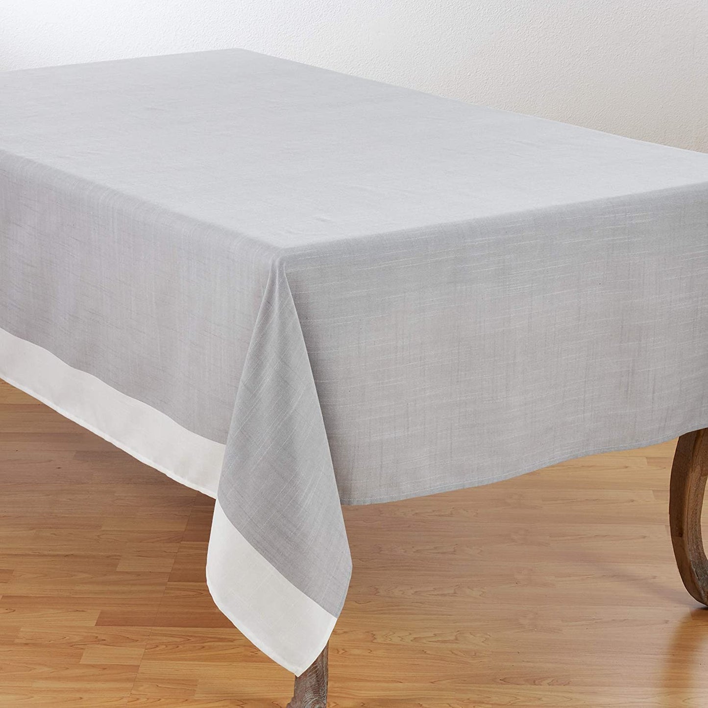 Saro Lifestyle Banded Border Tablecloth 67"X140" Oblong, Gray