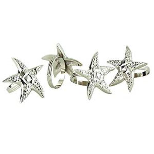 Leeber Starfish Napkin Rings, Set of 4, Silver, Metal, 1.5"