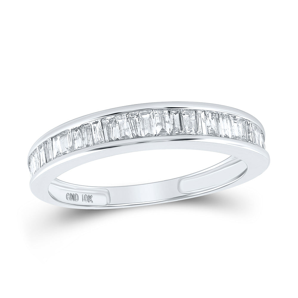 GND 10kt White Gold Womens Baguette Diamond Wedding Band 1/2 Cttw, Size 9 by GND