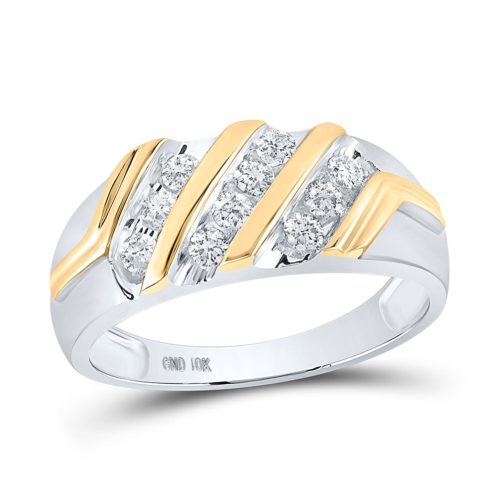 GND 10kt Two-tone Gold Mens Round Diamond Wedding Band Ring 1/2 Cttw by GND
