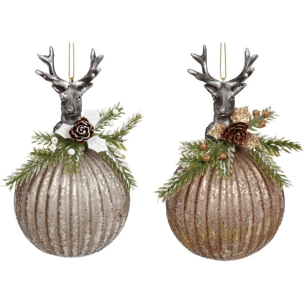 Mark Roberts Christmas 2023 Deer Toppered Ball Ornament 5.5'', Assortment of 2