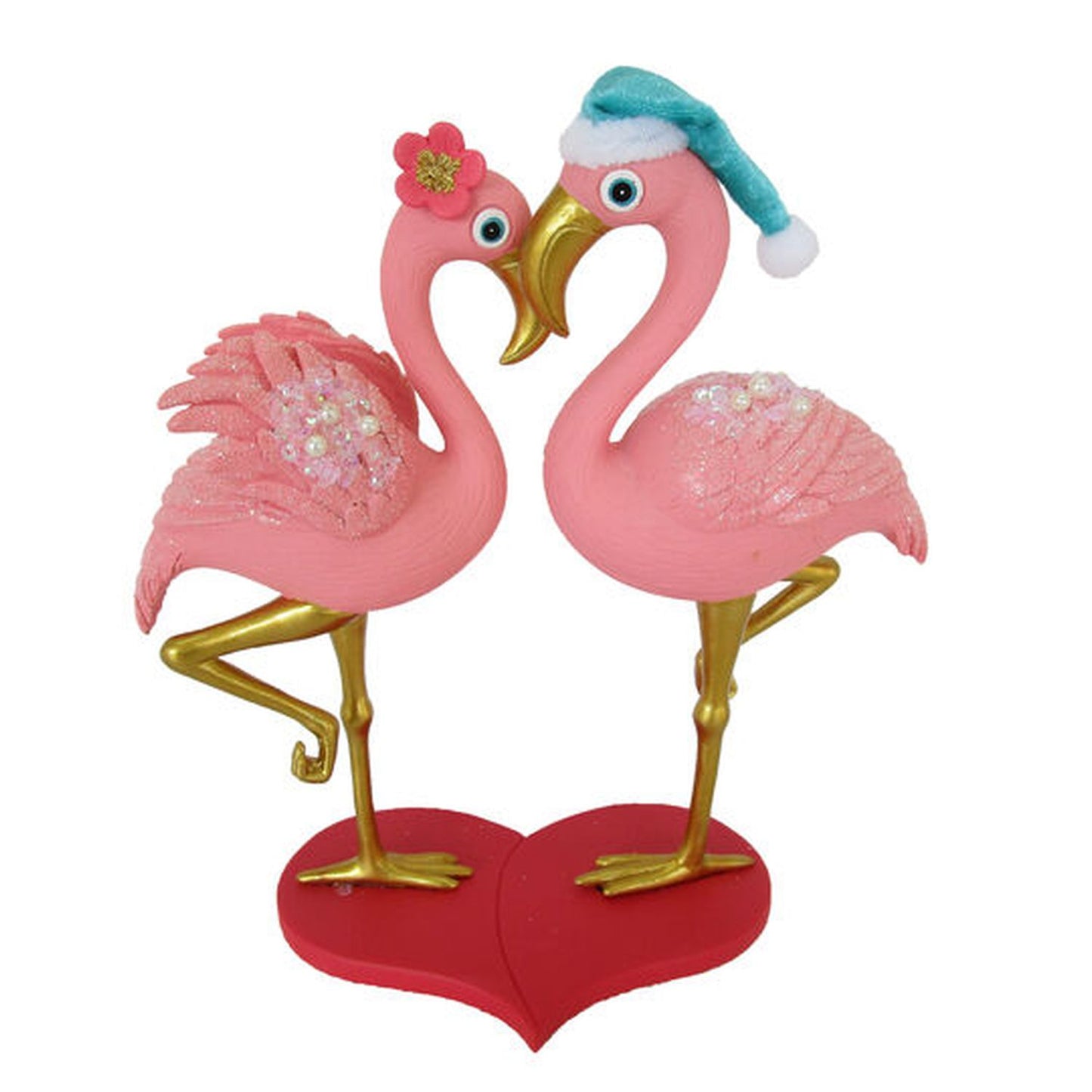 December Diamonds Hibiscus Island Flamingo Couple On Stand Figurine