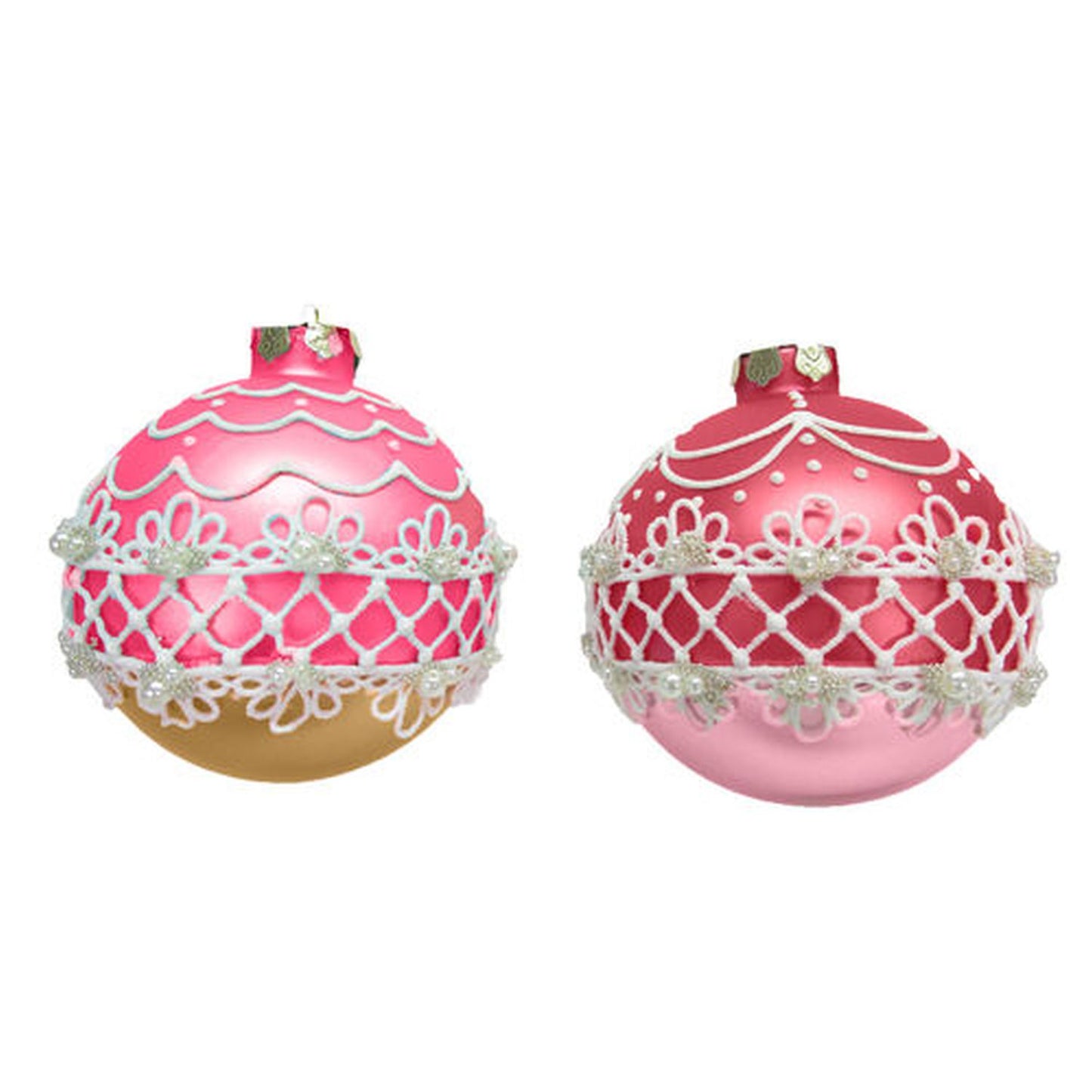 Nutcracker Sweet Shoppe Set Of 2 Assortment Pink Piped Glass Ornaments
