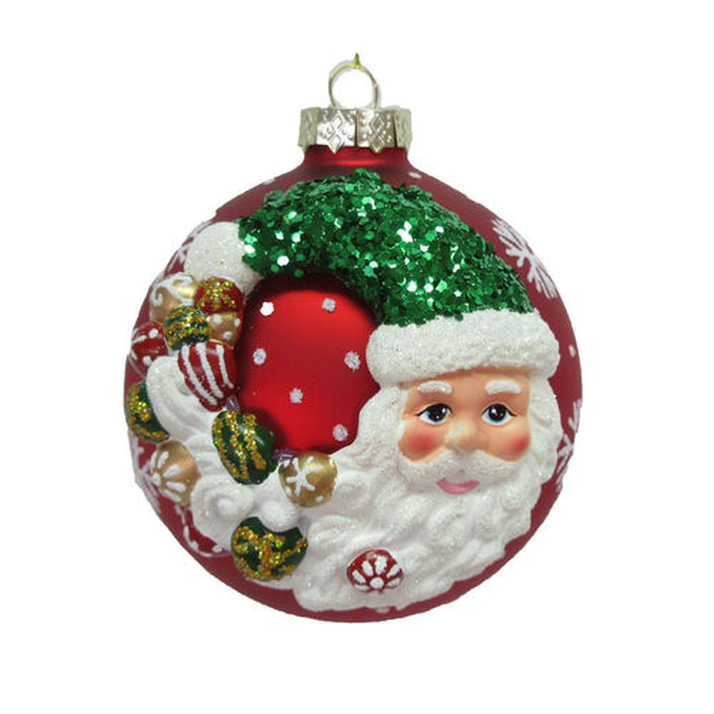 December Diamonds Christmas Carousel Red With Santa Head Ornament