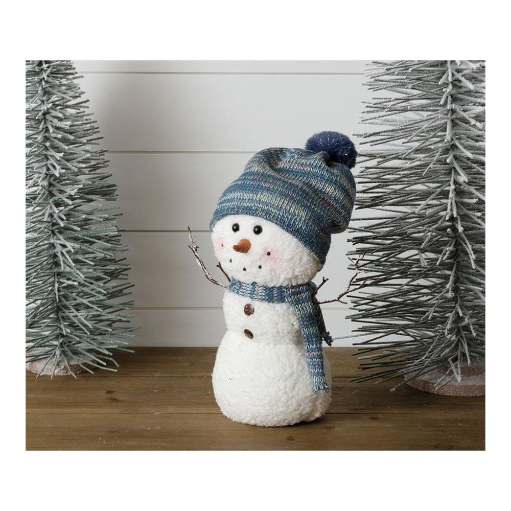 Your Heart's Delight Sherpa And Blue Knitted Snowman - Standing With Beanie