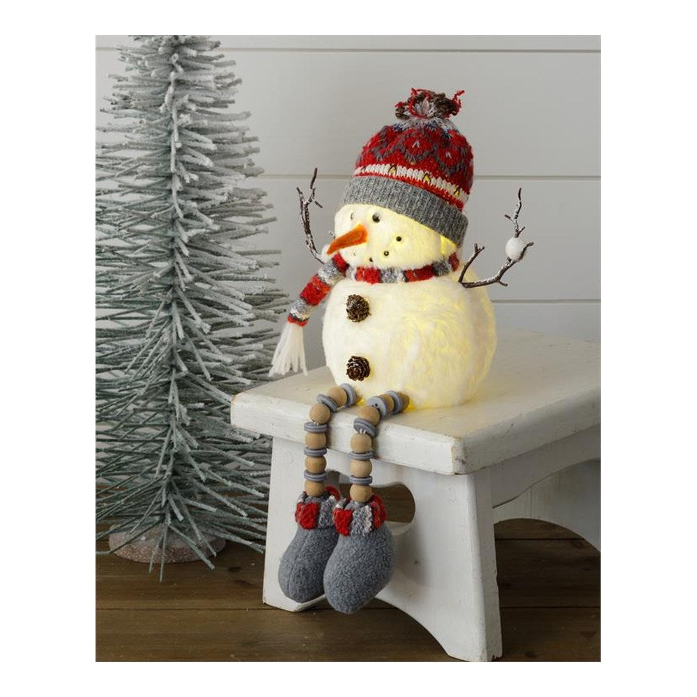 Your Heart's Delight Fur And Fair Isle Snowman - Lighted Sitting With Beanie
