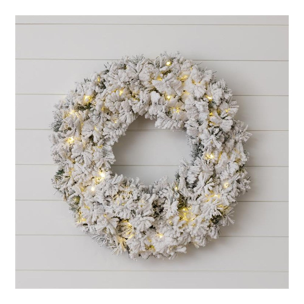 Your Heart's Delight Pre-Lit Flocked Wreath, White, PVC