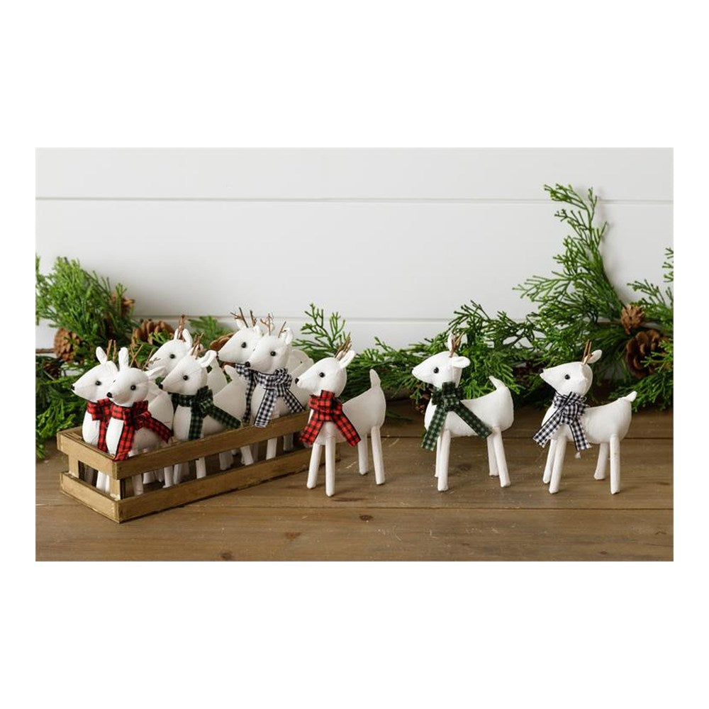 Your Heart's Delight Crate Of 9 Deer With Assorted Plaid Scarfs Decor, White