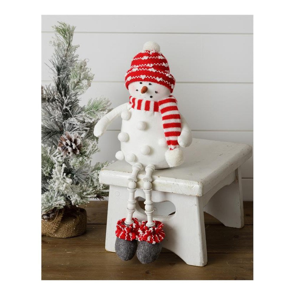 Your Heart's Delight Pom Pom Snowman Shelf Sitter, Red Scarf Decor, White