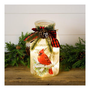 Your Heart's Delight Frosted Glass Luminary - Cardinal On Snowy Branch, Cream