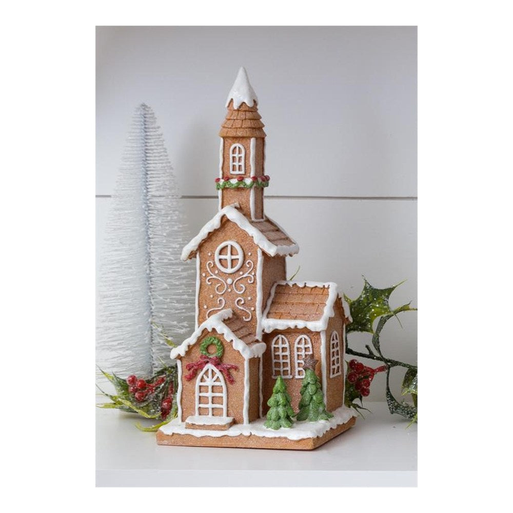 Your Heart's Delight Gingerbread Church Figurine, Brown, Stone Powder